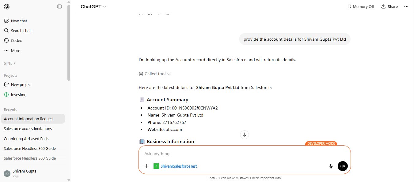 ChatGPT showing a Salesforce MCP tool confirmation card before querying an account record